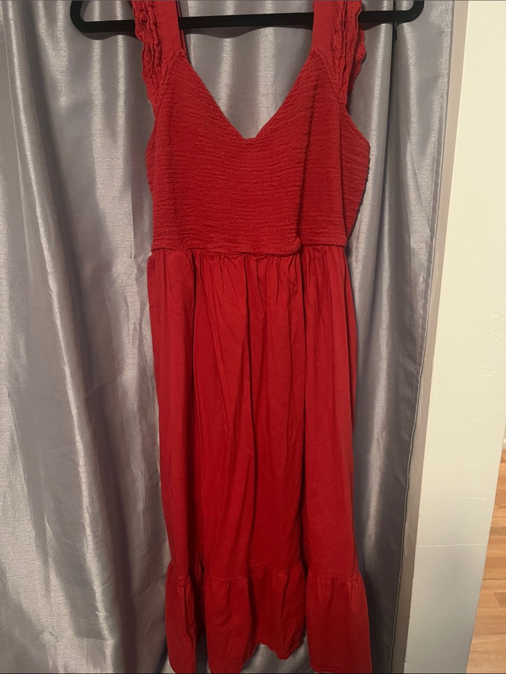 Old Navy Red Smocked V-Neck Maxi Dress